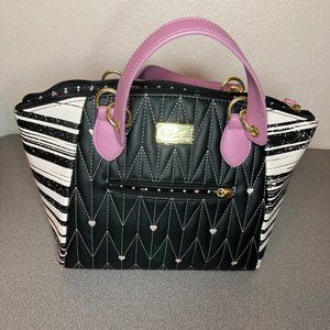 Luv Betsey~Kinley Black/Purple/White Embroidered & Ziz Zag Satchel Purse